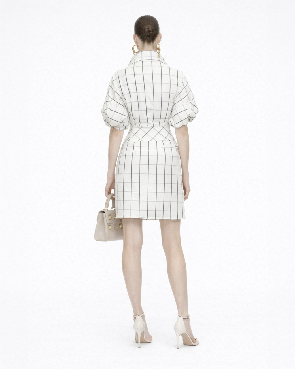 Structured Grid Mini Dress with Statement Collar