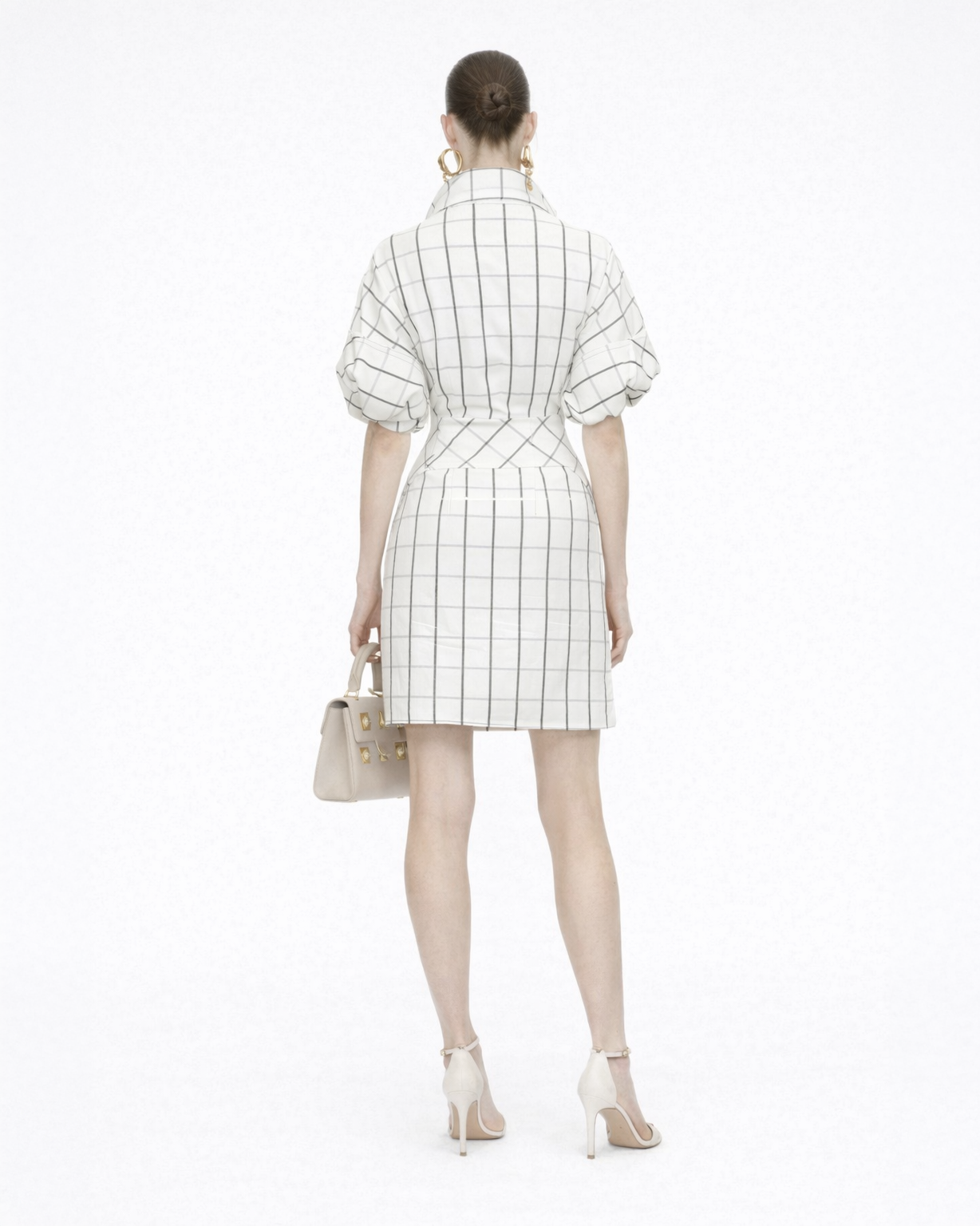 Structured Grid Mini Dress with Statement Collar