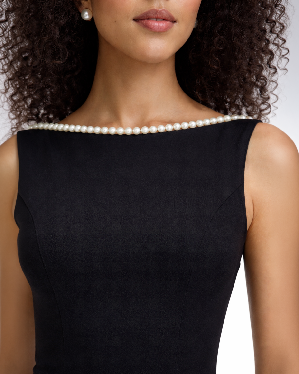 Pearl Trim Black Mini Dress