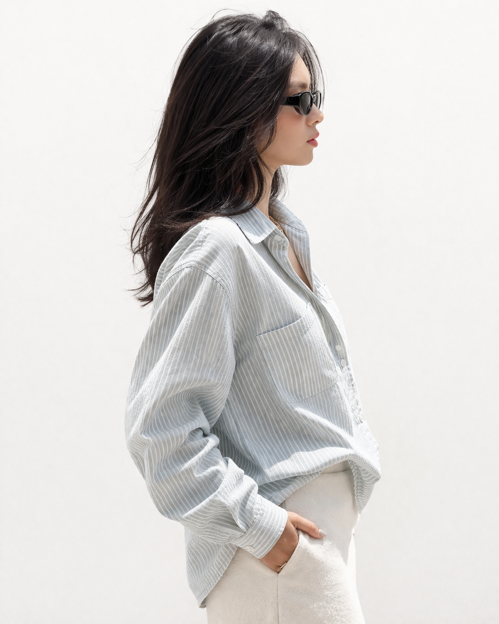 Effortless Thin Striped Relaxed Shirt Top