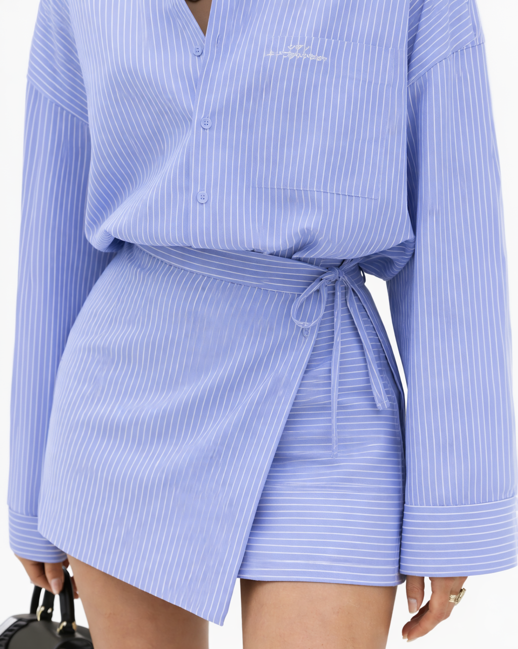 Blue Pinstripe Wrap Co-ord Set