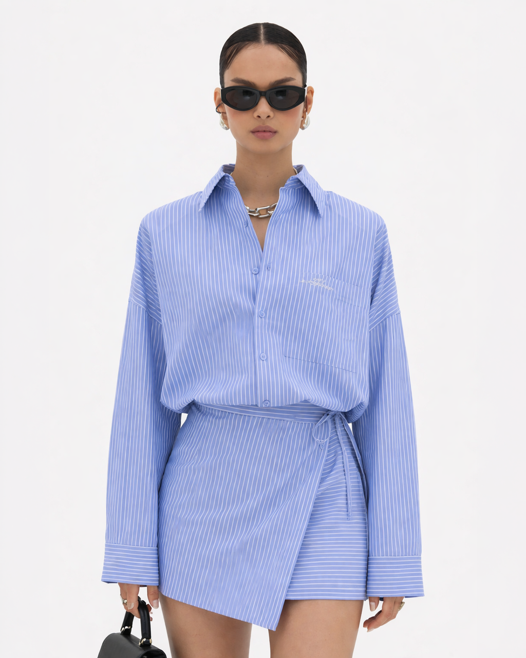 Blue Pinstripe Wrap Co-ord Set