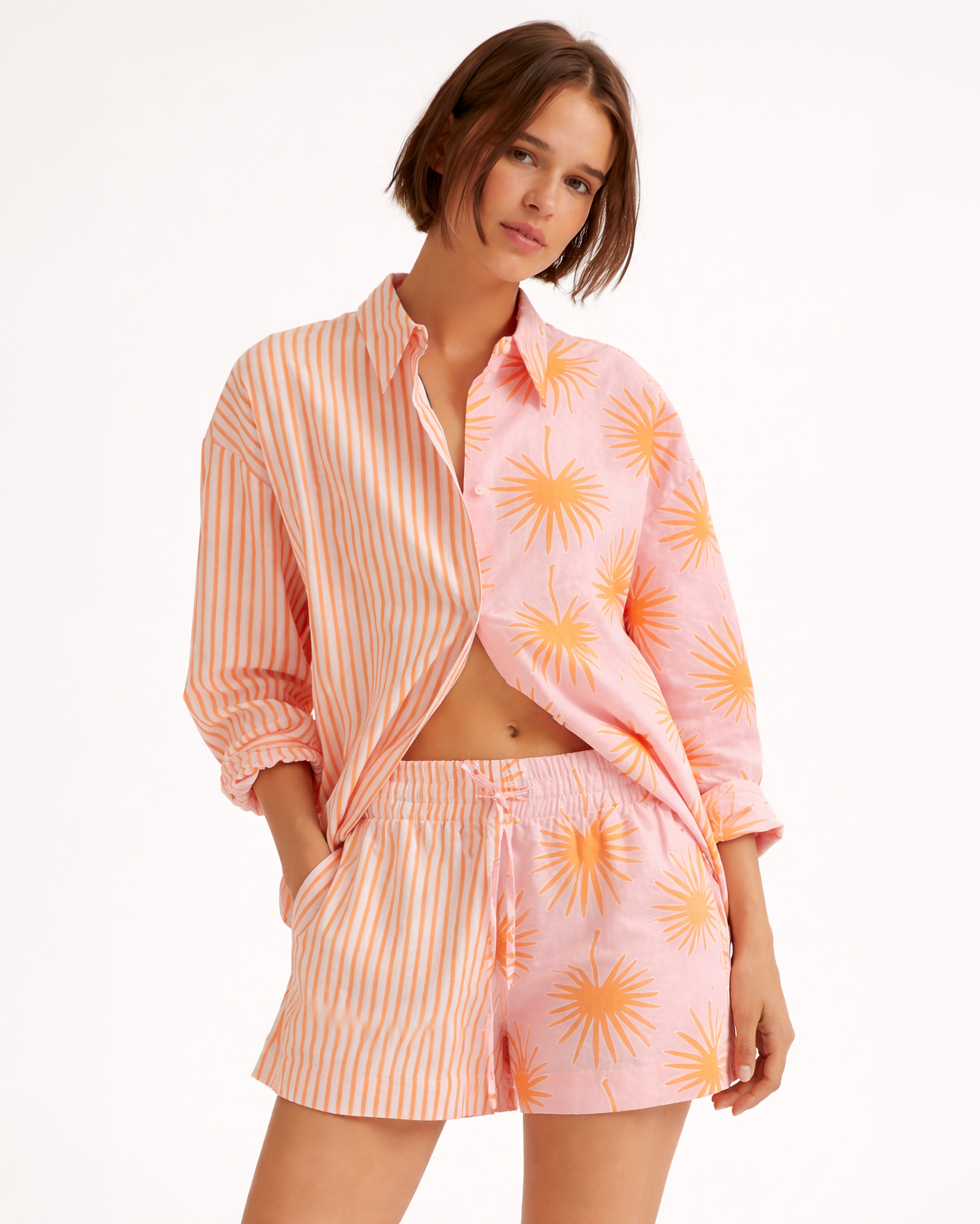 Sunburst Stripe Co-Ord Lounge Set Pink & Orange