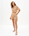 Pastel Mesh Co-Ord Set with Tie-Up Crop Top & Shorts
