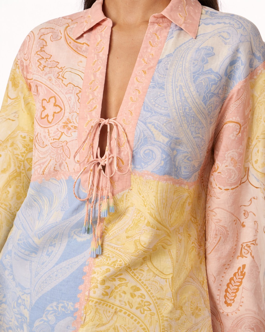 Pastel Patchwork Paisley Co-ord Set with Lace-Up Detail