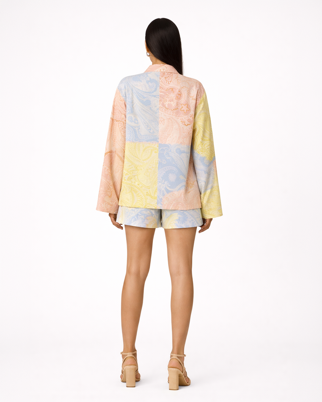 Pastel Patchwork Paisley Co-ord Set with Lace-Up Detail
