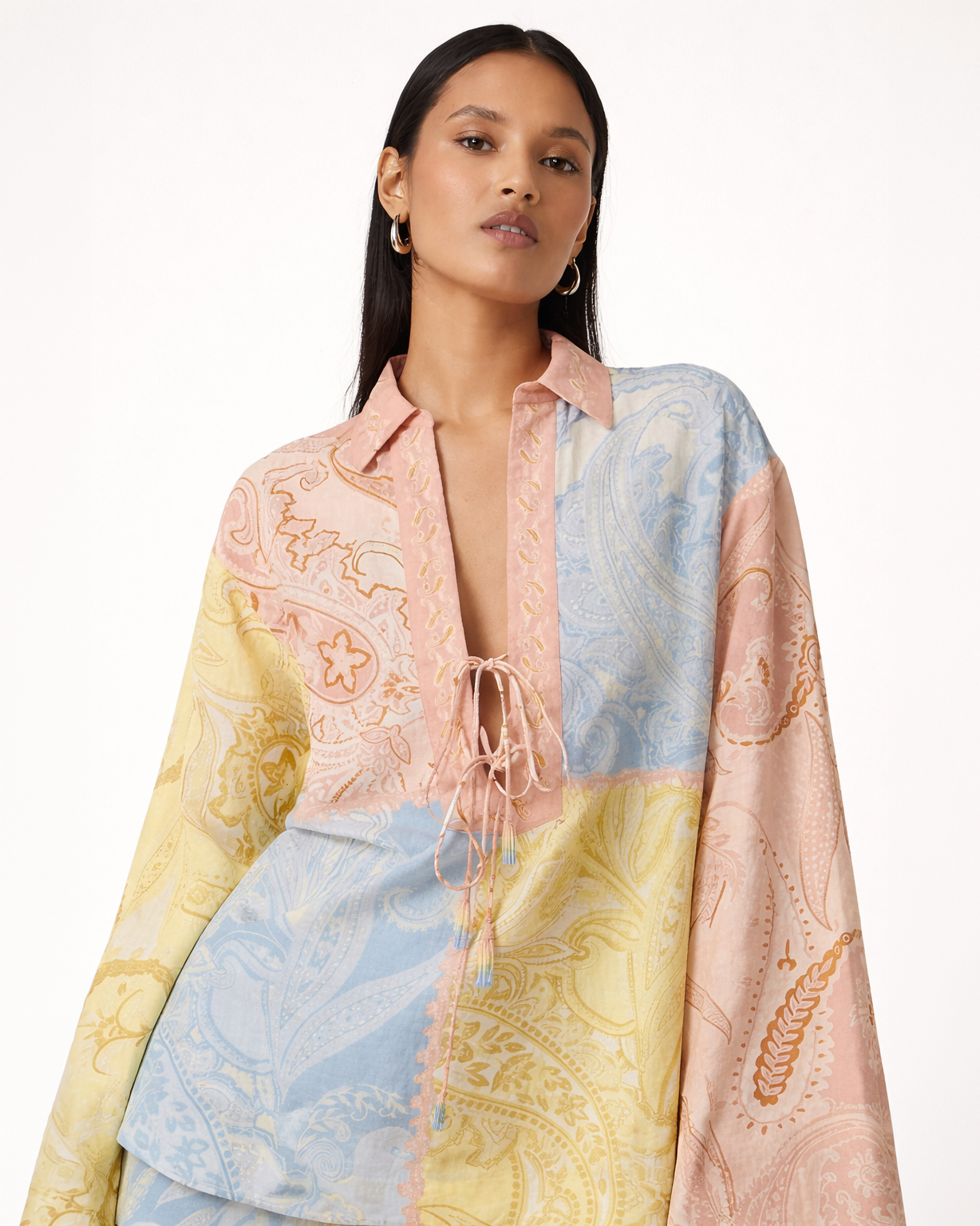 Pastel Patchwork Paisley Co-ord Set with Lace-Up Detail