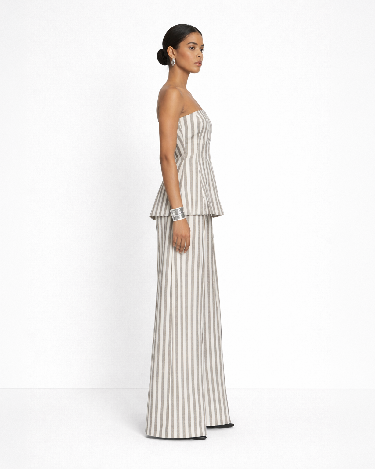 Striped Strapless Peplum Co-ord Set