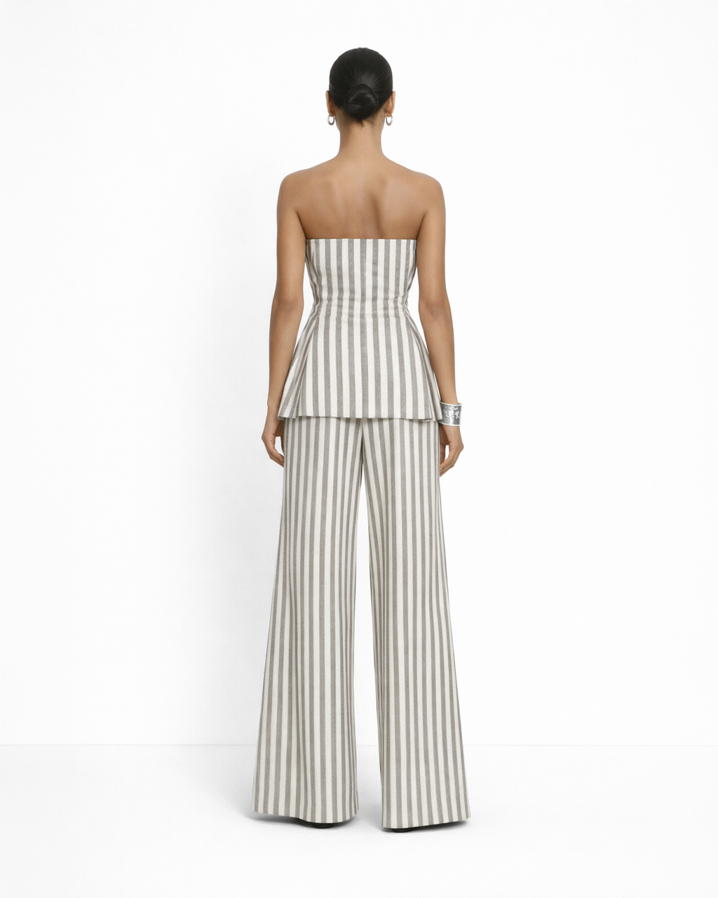 Striped Strapless Peplum Co-ord Set