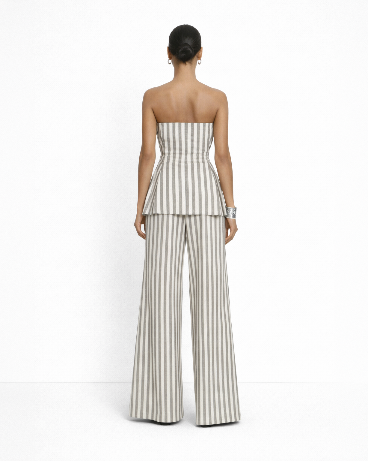 Striped Strapless Peplum Co-ord Set
