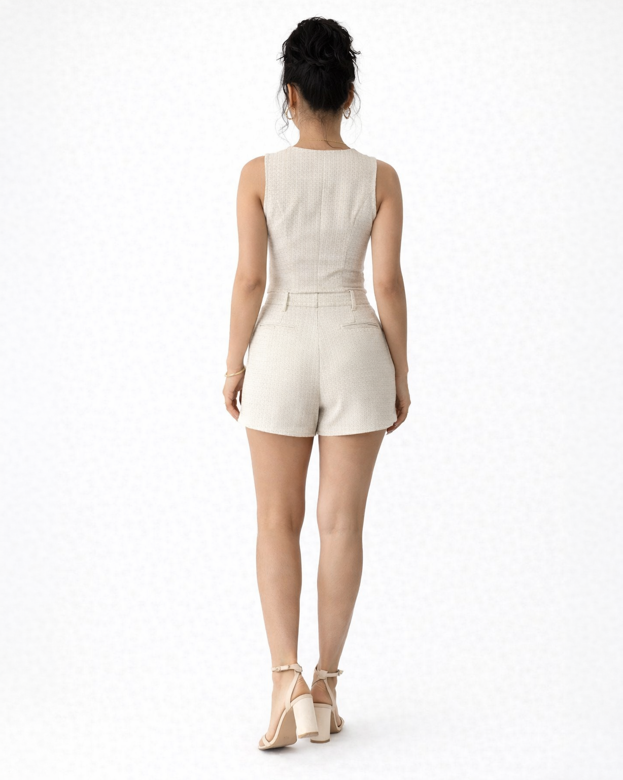 Elegant Textured Co-Ord Set Sleeveless Vest & Tailored Shorts