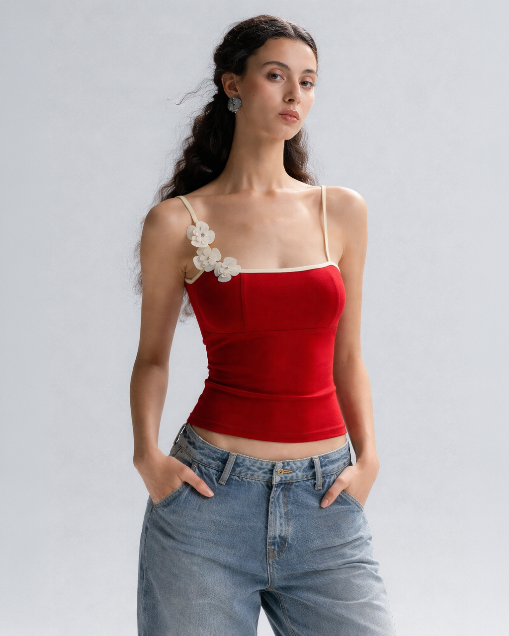 Scarlet Bloom Fitted Top