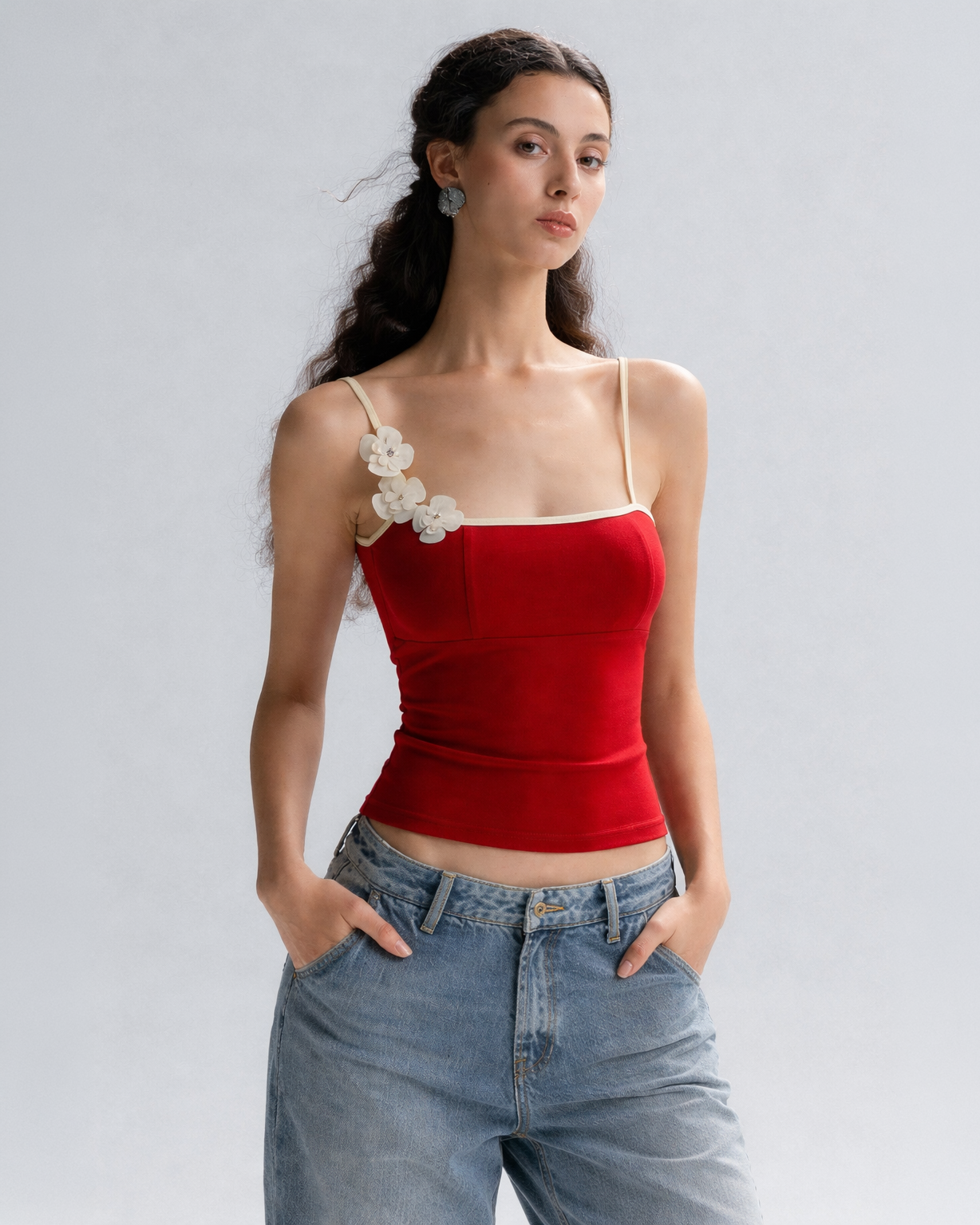 Scarlet Bloom Fitted Top