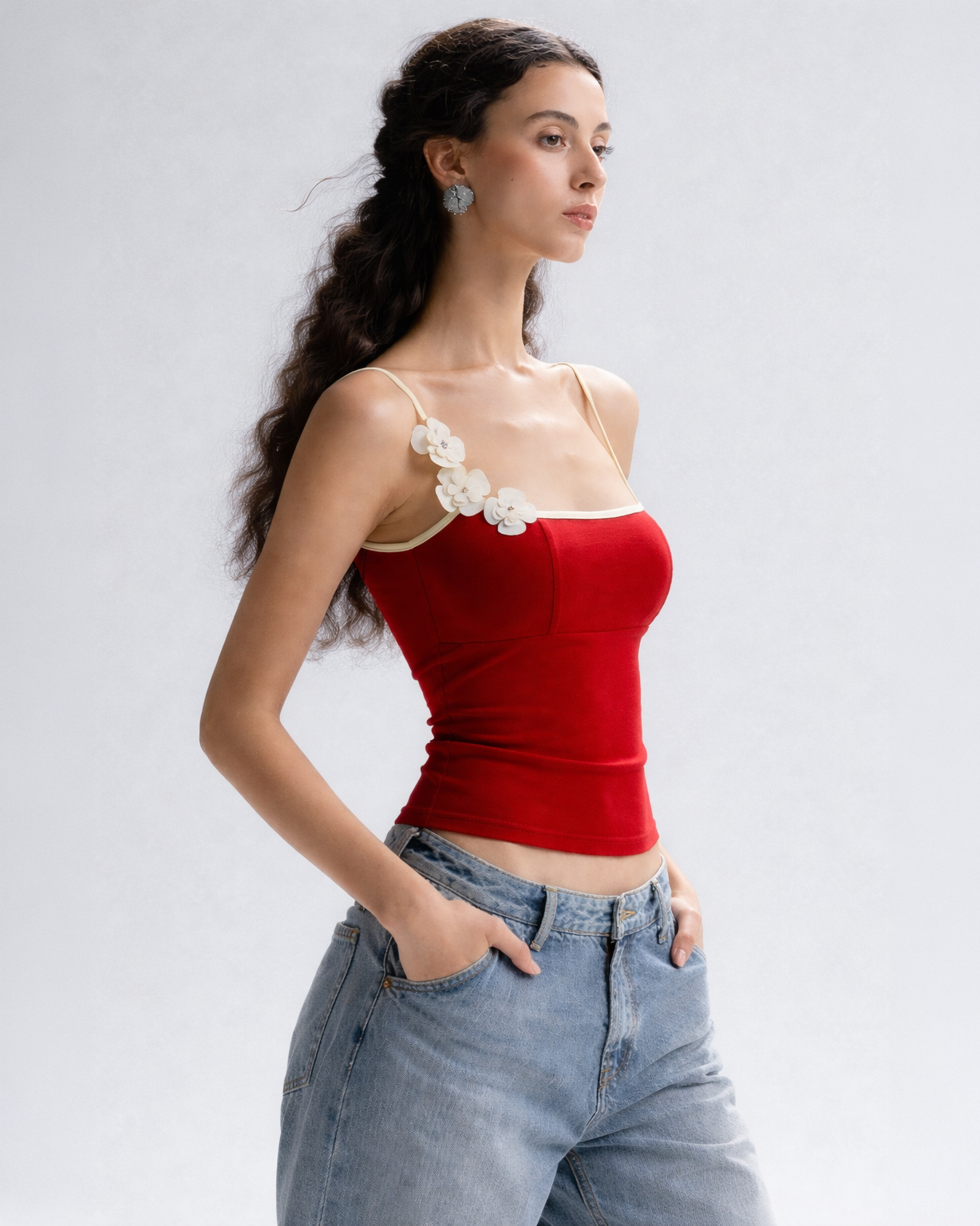 Scarlet Bloom Fitted Top