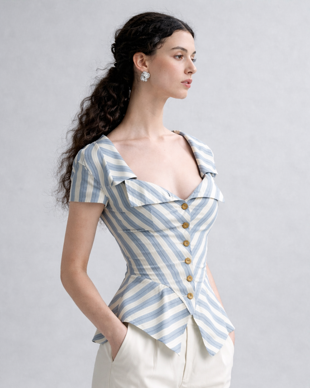 Vintage Stripe Peplum Corset Top