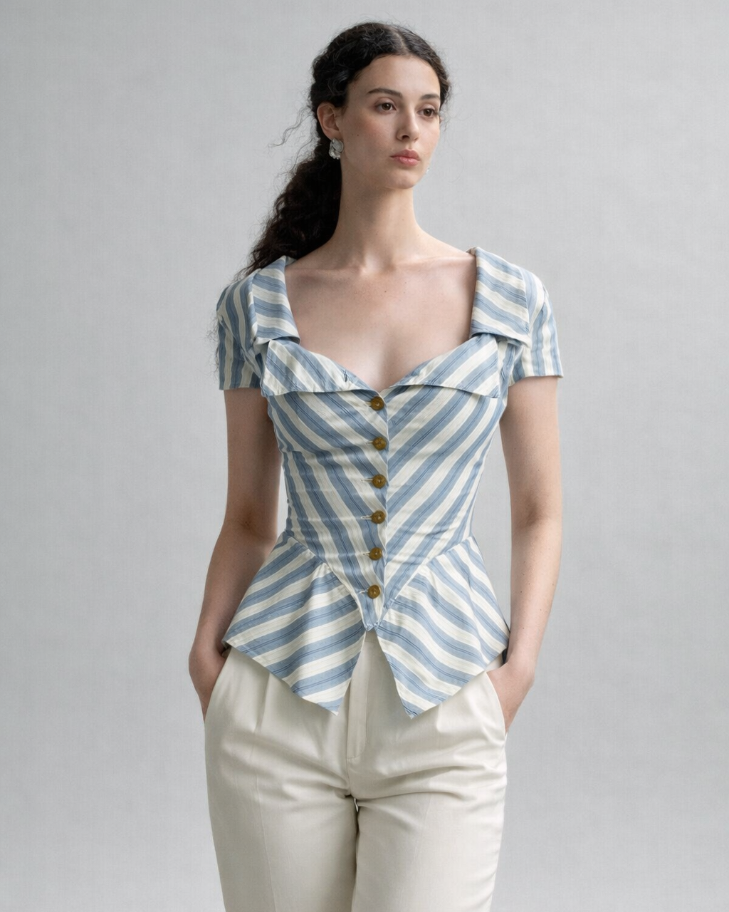 Vintage Stripe Peplum Corset Top
