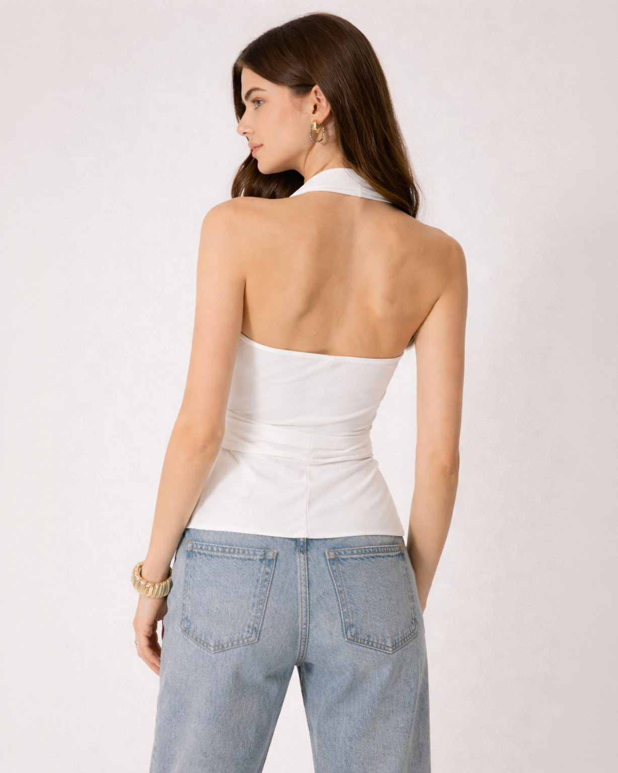 Sculpted Ivory Halter Wrap Top