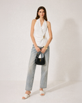 Sculpted Ivory Halter Wrap Top