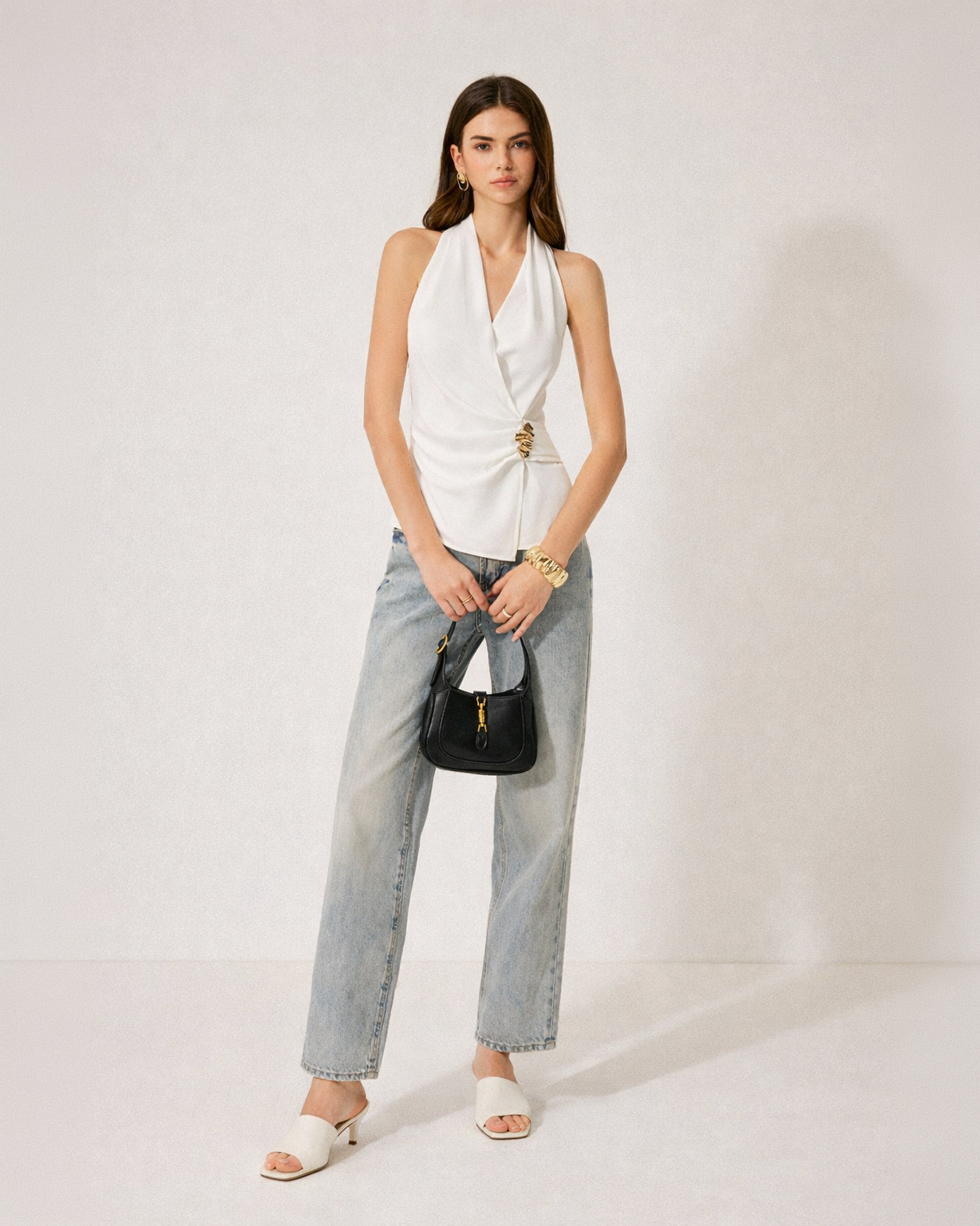 Sculpted Ivory Halter Wrap Top