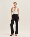 Sculpted Ivory Halter Top with Metal Eyelet Detail