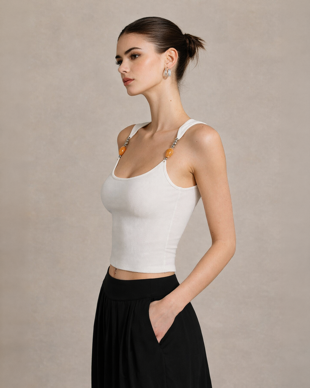 Ivory Sculpt Beaded Strap Top