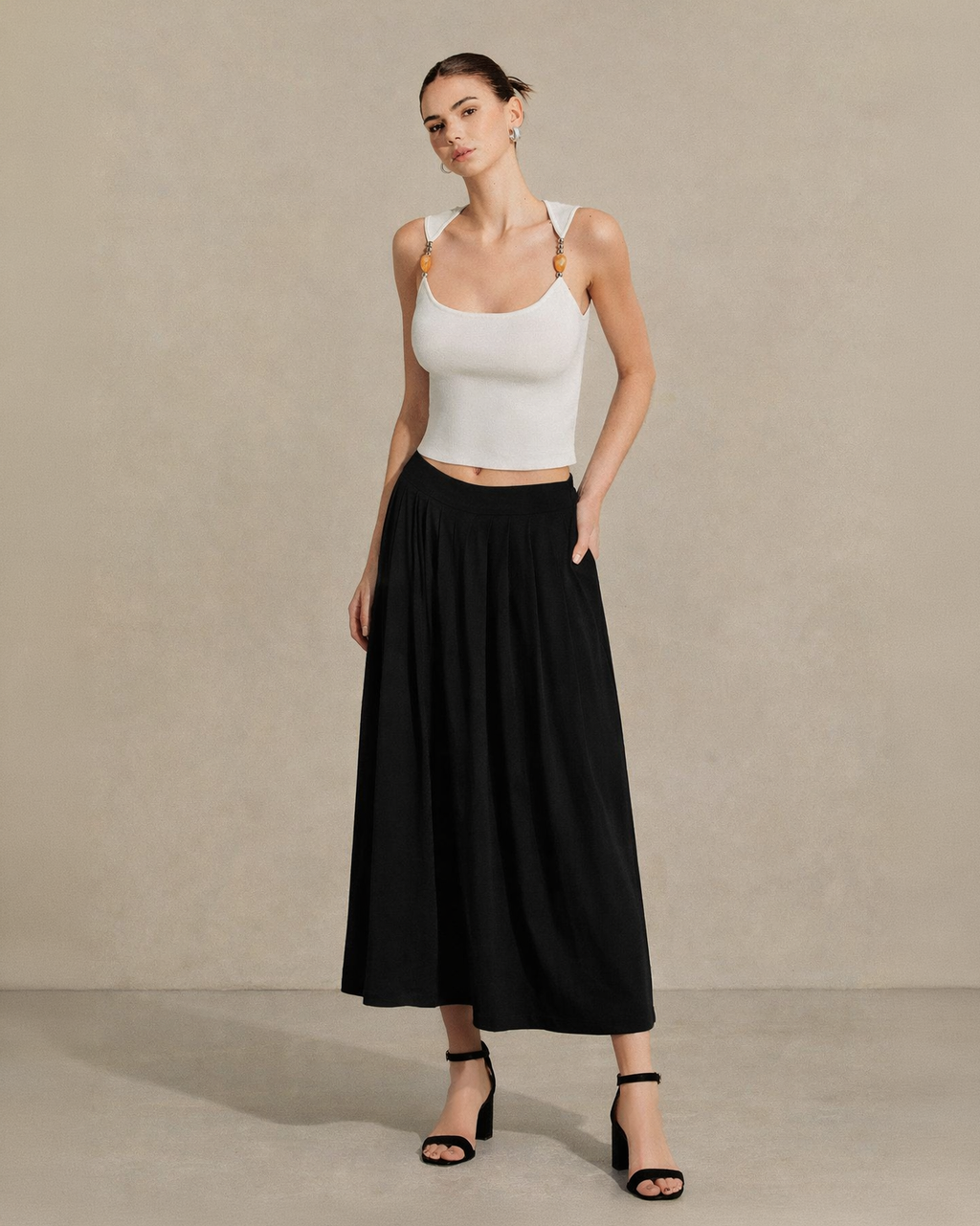 Ivory Sculpt Beaded Strap Top
