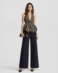 Midnight Stripe Sculpt Peplum Halter Top