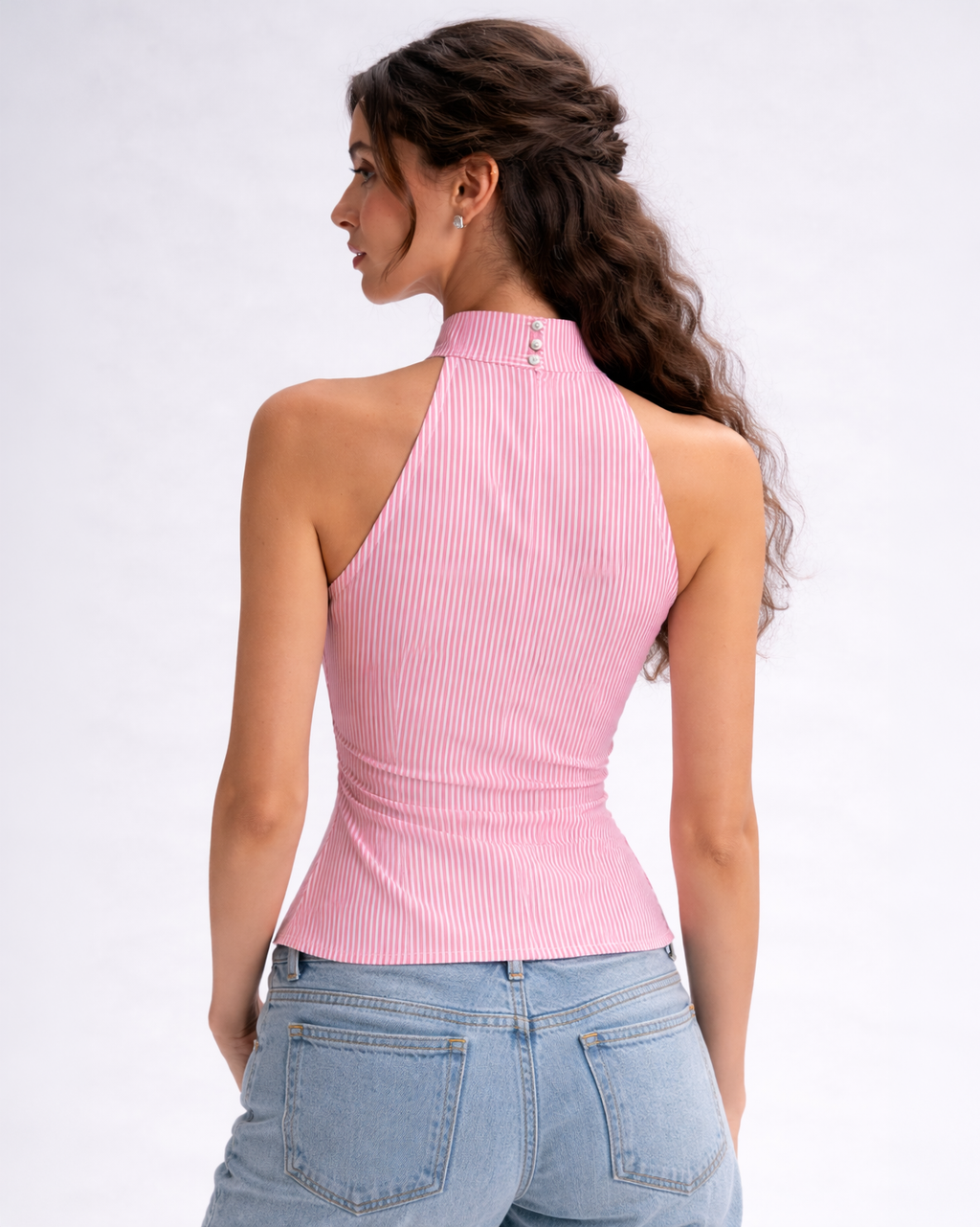 Blush Stripe Tie-Up Halter Top
