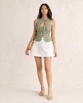 Sage Check Tie-Up Halter Top