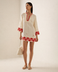 Crimson Embroidered Linen Tunic Dress