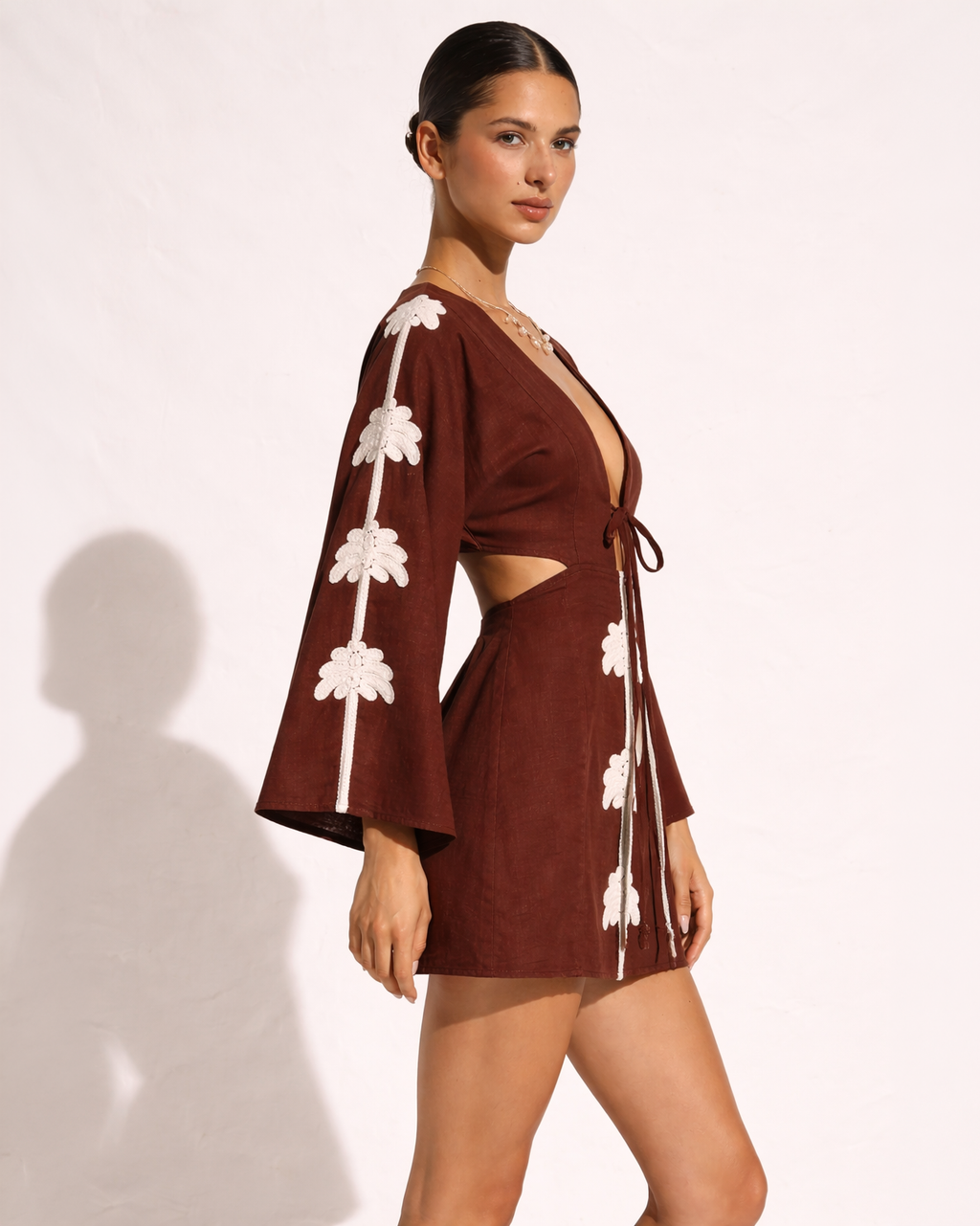 Chocolate Bloom Tie-Up Mini Dress
