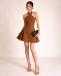 Caramel Cross-Neck Sculpt Mini Dress