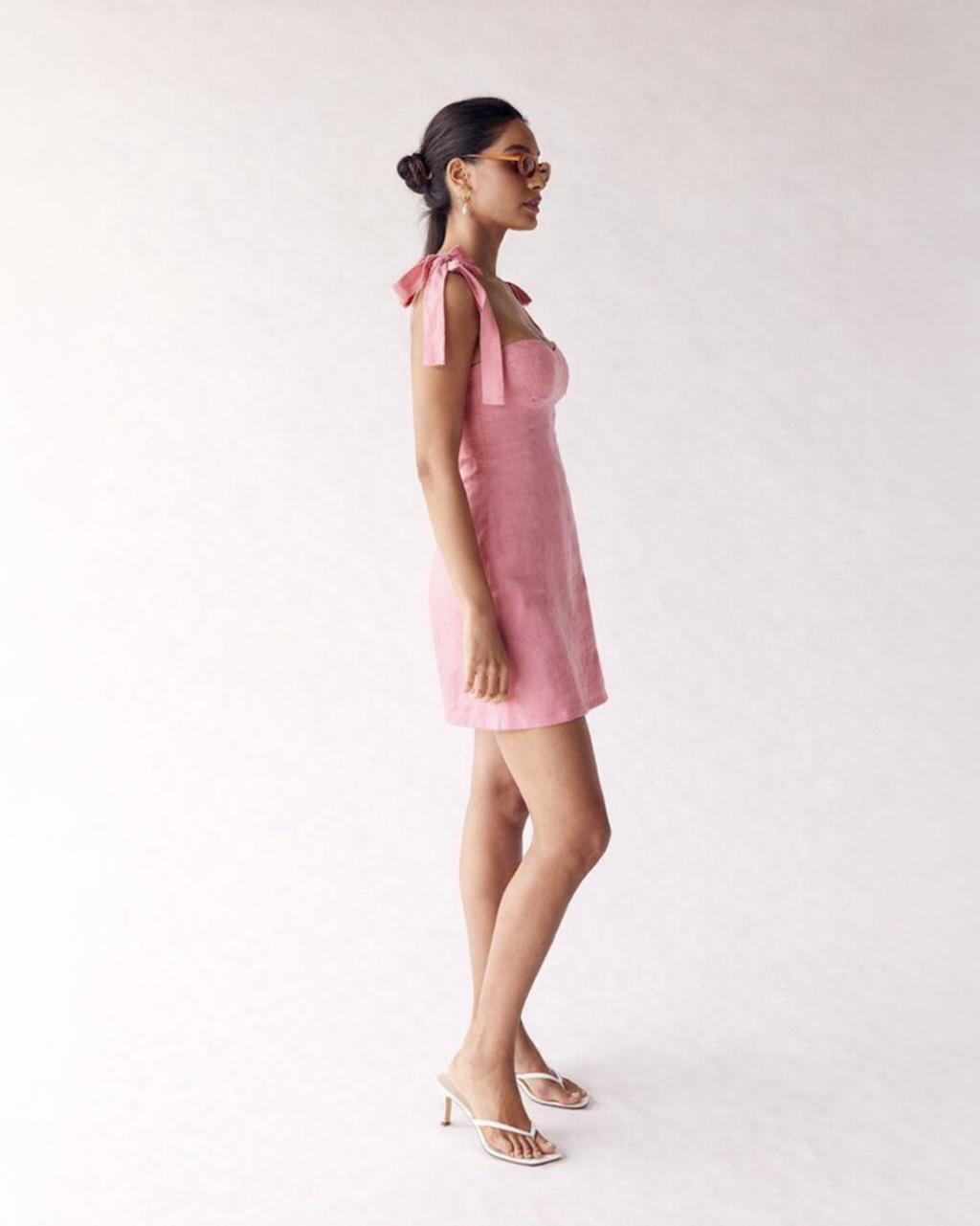 Blush Pink Linen Tie-Up Mini Dress
