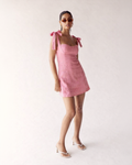 Blush Pink Linen Tie-Up Mini Dress