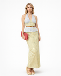 Striped Halter Neck Peplum Maxi Dress
