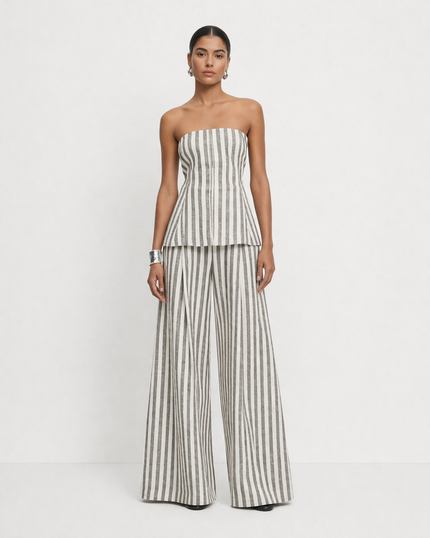 Striped Strapless Peplum Co-ord Set