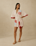 Coral Tide Embroidered Kimono Dress