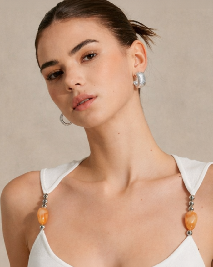 Ivory Sculpt Beaded Strap Top